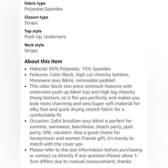 ZAFUL Womens High Cut Thong Bikini Set Cami String Sexy Bathing Suit M NWT - Picture 4 of 8